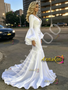 Shop 2026 ANNAKOO White Cut Out Beading Trumpet Mermaid Long Sleeve Prom Dress Under 299