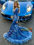 Shop 2026 ANNAKOO Royal Blue V Neck Long Sleeve Sequin Feather Mermaid Prom Dress Under 389