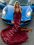 Shop 2026 ANNAKOO Burgundy Velvet  V Neck Trumpet Mermaid Long Sleeve Appliques Feather Prom Dress Under 378