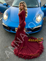 Shop 2026 ANNAKOO Burgundy Velvet  V Neck Trumpet Mermaid Long Sleeve Appliques Feather Prom Dress Under 378