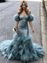 Shop 2026 ANNAKOO Blue Off The Shoulder Ruffles Trumpet Mermaid Prom Dress Under 289