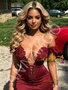 Shop 2026 ANNAKOO Feather Off The Shoulder Mermaid Burgundy Spandex Prom Dress Under 379