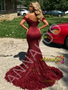 Shop 2026 ANNAKOO Feather Off The Shoulder Mermaid Burgundy Spandex Prom Dress Under 379
