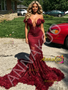 Shop 2026 ANNAKOO Feather Off The Shoulder Mermaid Burgundy Spandex Prom Dress Under 379