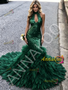 Shop 2026 ANNAKOO Dark Green Halter Trumpet Mermaid Ruffles Sequin Prom Dress Under 289