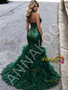 Shop 2026 ANNAKOO Dark Green Halter Trumpet Mermaid Ruffles Sequin Prom Dress Under 289