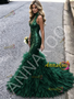 Shop 2026 ANNAKOO Dark Green Halter Trumpet Mermaid Ruffles Sequin Prom Dress Under 289