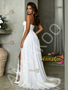 strapless wedding gown with slit and ruching