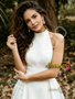 Shop 2026 ANNAKOO Halter Satin A Line High Low Wedding Dress With Slit Under 179