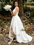 Halter Satin A Line High Low Wedding Dress With Slit