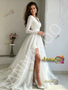 Shop 2026 ANNAKOO V Neck Tulle Long Sleeve Ruched A Line Wedding Dress With Slit Under 179