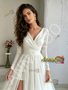Shop 2026 ANNAKOO V Neck Tulle Long Sleeve Ruched A Line Wedding Dress With Slit Under 179