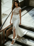 Shop 2026 ANNAKOO Scoop Lace Sheath Column Tulle Wedding Dress With Slit Under 239