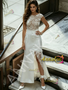 Shop 2026 ANNAKOO Scoop Lace Sheath Column Tulle Wedding Dress With Slit Under 239