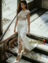 Shop 2026 ANNAKOO Scoop Lace Sheath Column Tulle Wedding Dress With Slit Under 239