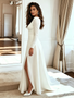 Shop 2026 ANNAKOO Long Sleeve Spandex Chiffon Scoop A Line Wedding Dress With Slit Under 179