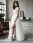 Shop 2026 ANNAKOO Cap Sleeve Square Lace & Tulle  A Line Wedding Dress With Slit Under 189