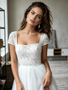 Shop 2026 ANNAKOO Cap Sleeve Square Lace & Tulle  A Line Wedding Dress With Slit Under 189
