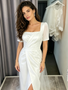 Shop 2026 ANNAKOO Square Short Sleeve A Line Satin Tulle Wedding Dress With Slit Under 178