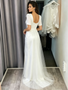 Shop 2026 ANNAKOO Square Short Sleeve A Line Satin Tulle Wedding Dress With Slit Under 178