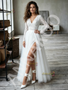 Shop 2026 ANNAKOO Long Sleeve V Neck Lace Tulle A Line Wedding Dress Under 189