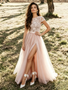 Shop 2026 ANNAKOO Scoop A Line Lace Tulle Pink Wedding Dress With Slit Under 200