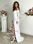 Shop 2026 ANNAKOO Off The Shoulder Long Sleeves Satin Sheath Column Wedding Dress With Slit Under 189