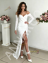 Shop 2026 ANNAKOO Off The Shoulder Long Sleeves Satin Sheath Column Wedding Dress With Slit Under 189