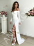Shop 2026 ANNAKOO Off The Shoulder Long Sleeves Satin Sheath Column Wedding Dress With Slit Under 189