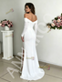 Shop 2026 ANNAKOO Off The Shoulder Long Sleeves Satin Sheath Column Wedding Dress With Slit Under 189