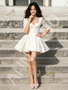 Shop 2026 ANNAKOO White Satin Square A Line Long Sleeve Homecoming Dress Under 99