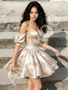 Shop 2026 ANNAKOO Champagne Satin Short Sleeves A Line Homecoming Dress Under 99