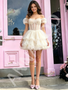 Shop 2026 ANNAKOO White Puffy Sleeve Short Mini Tulle Homecoming Dress Under 119