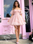 Shop 2026 ANNAKOO Tulle Off The Shoulder Blush Pink Short Mini Homecoming Dress Under 119