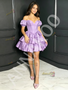 Lilac Sweetheart Short Sleeve Layered Mini Satin Homecoming Dress