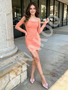 Shop 2026 ANNAKOO Orange Sweetheart Long Sleeve Bodycon Tulle Homecoming Dress Under 148