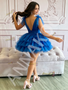 Royal Blue Tie V Neck Layered Tulle Short Homecoming Dress