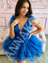 Royal Blue Tie V Neck Layered Tulle Short Homecoming Dress