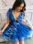 Royal Blue Tie V Neck Layers Tulle Short Homecoming Dress