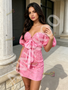Shop 2026 ANNAKOO Pink Puffy Sleeves Sheath Column Lace Homecoming Dress Under 138
