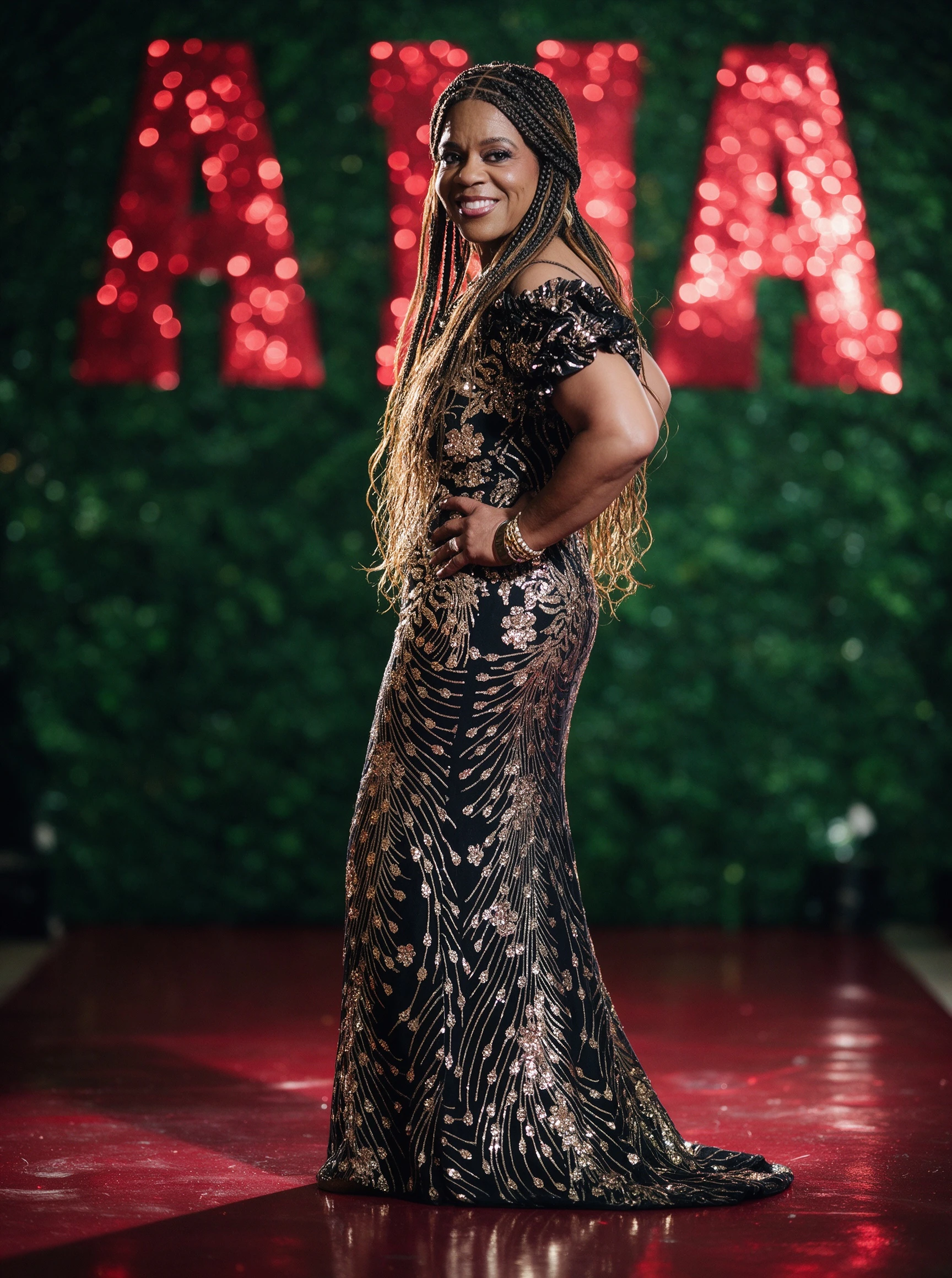 Black and gold sequin mermaid gown on Alabama Music Awards red carpet