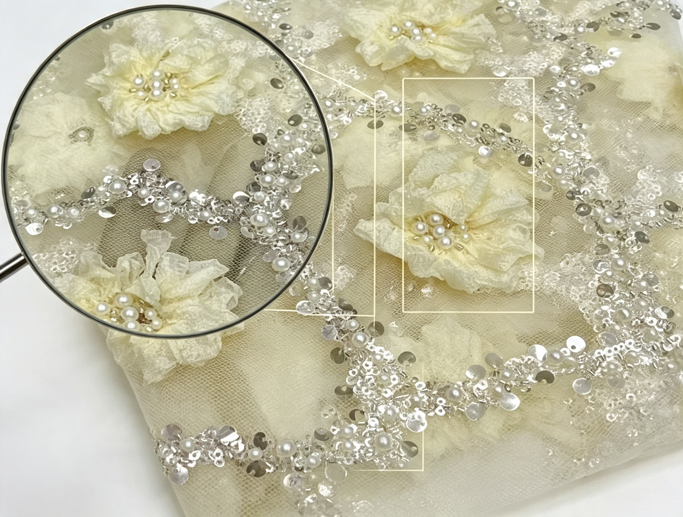 ANNAKOO custom floral embellished mesh with 3D flowers pearls and silver sequins