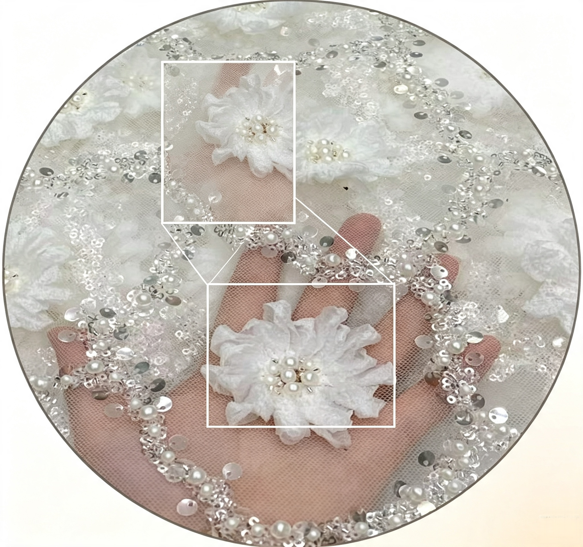 ANNAKOO custom white tulle floral beaded sequin fabric for prom dress