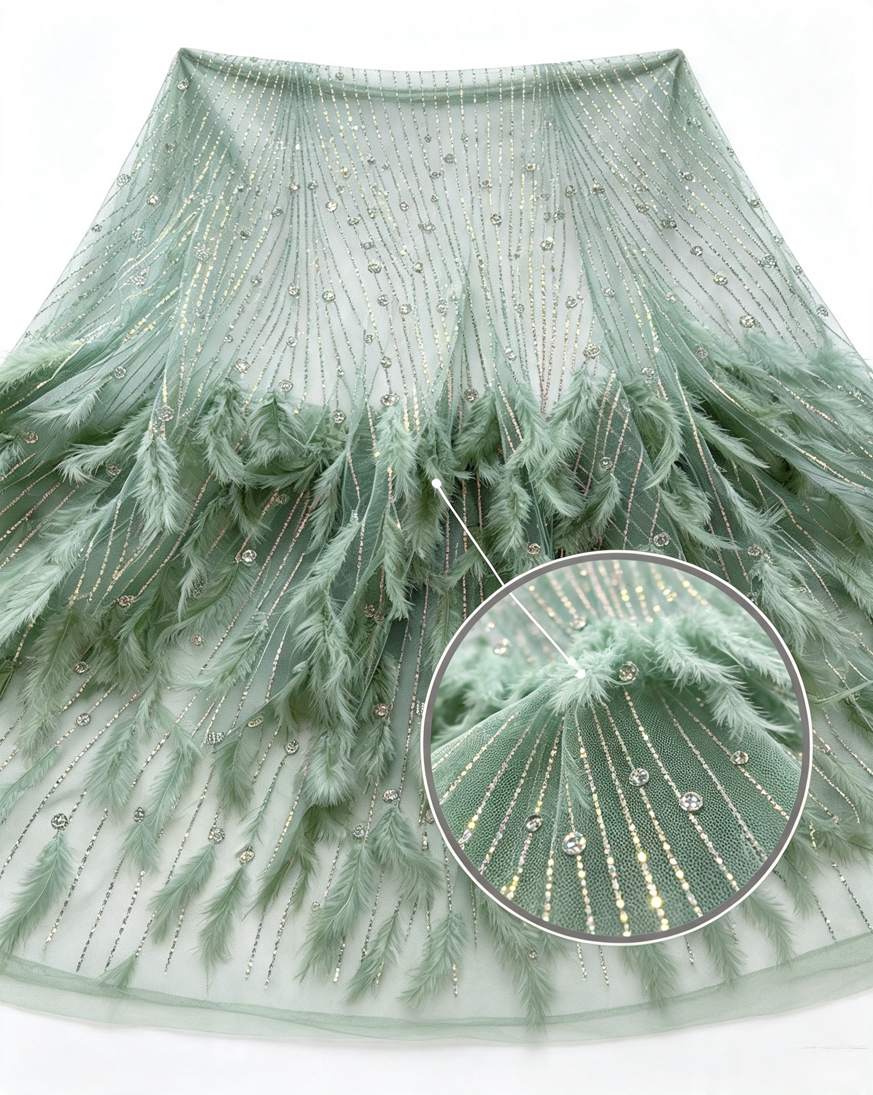 ANNAKOO custom sage green feather tulle fabric