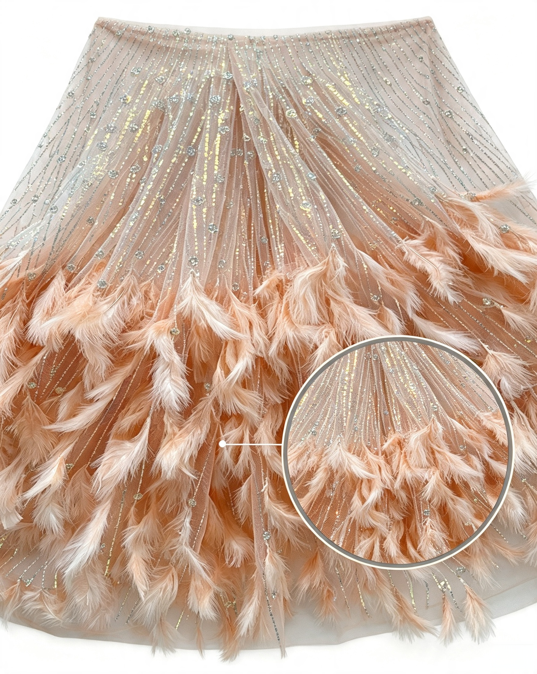 ANNAKOO custom pink sparkle tulle with sequin and feather details