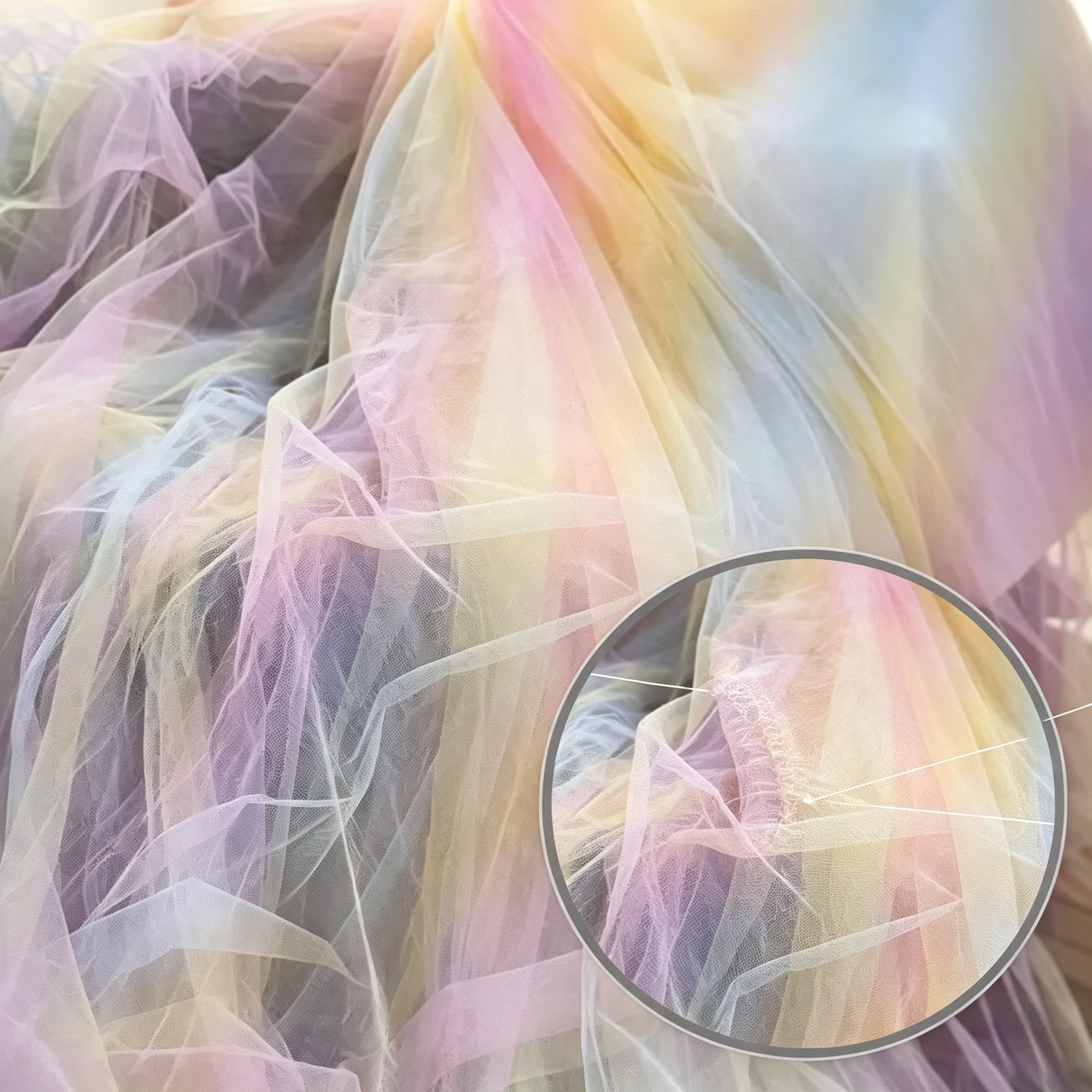ANNAKOO custom watercolor pastel rainbow ombre tulle fabric for prom dress
