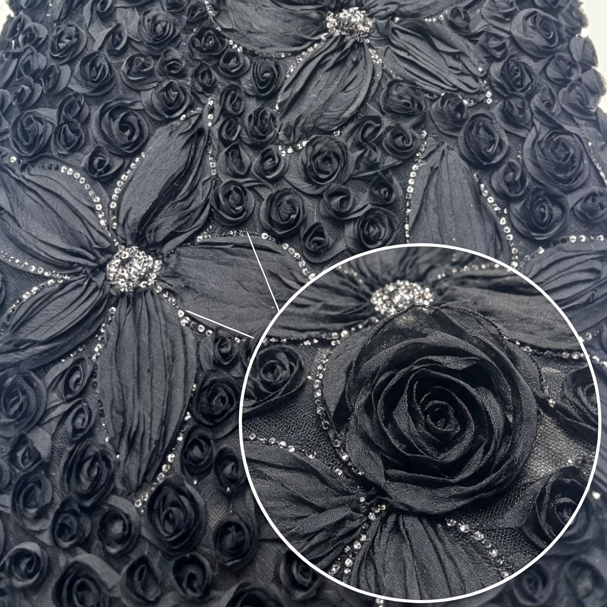 ANNAKOO custom black lace rose beaded fabric for one shoulder prom dress