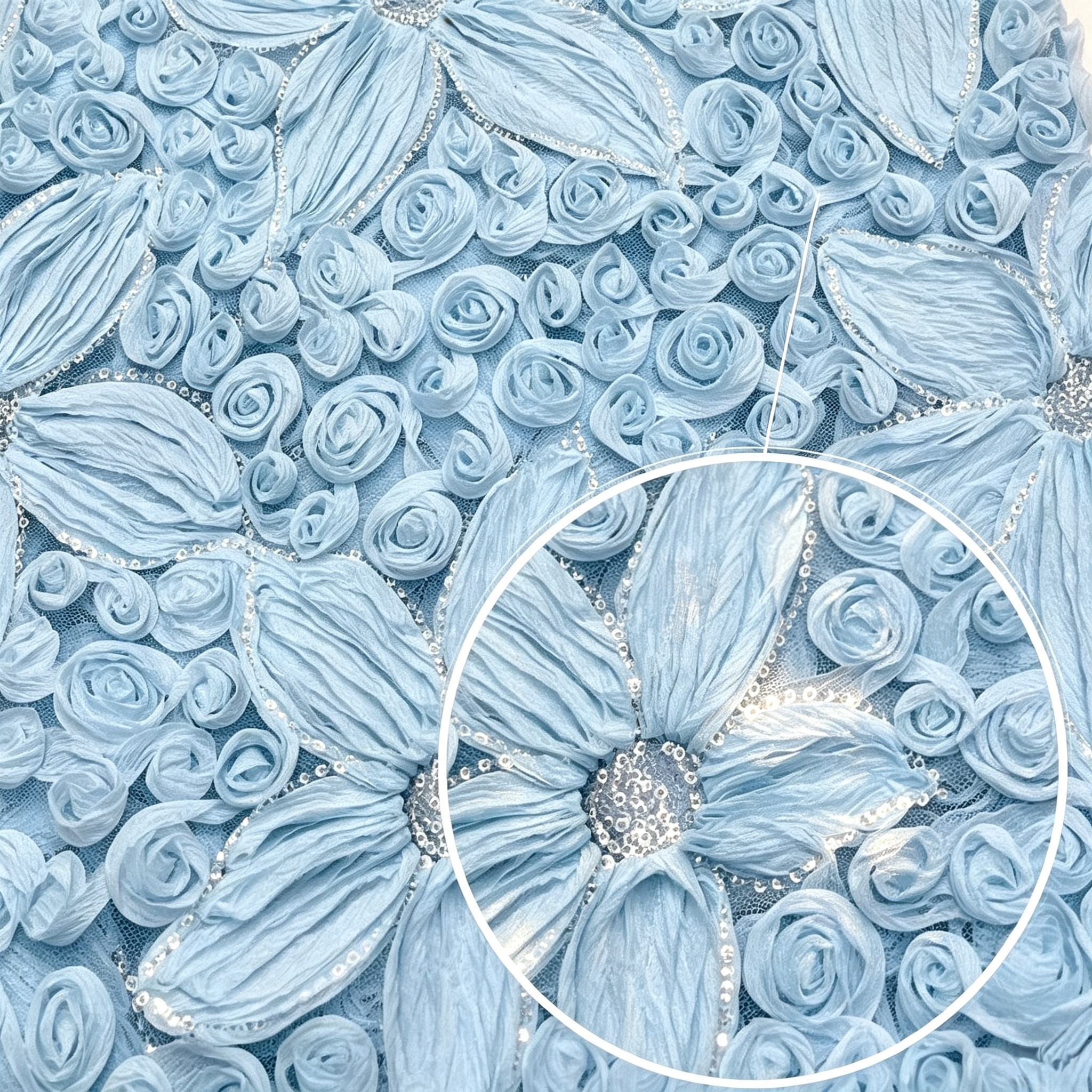ANNAKOO custom light blue floral tulle with layered roses crystal outlined petals and beaded flower center
