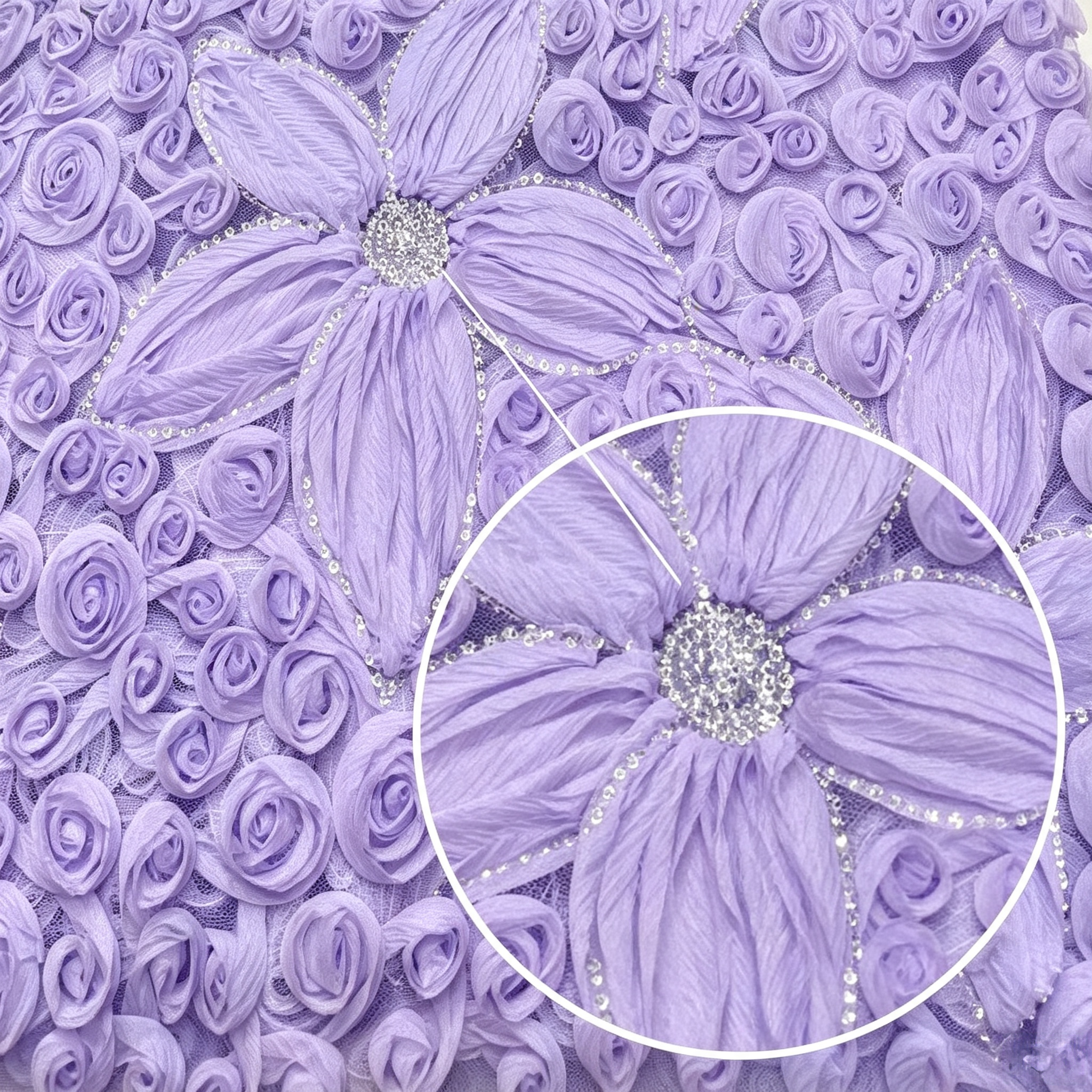 ANNAKOO custom lavender sculpted floral tulle with roses crystals and sequin edged petals