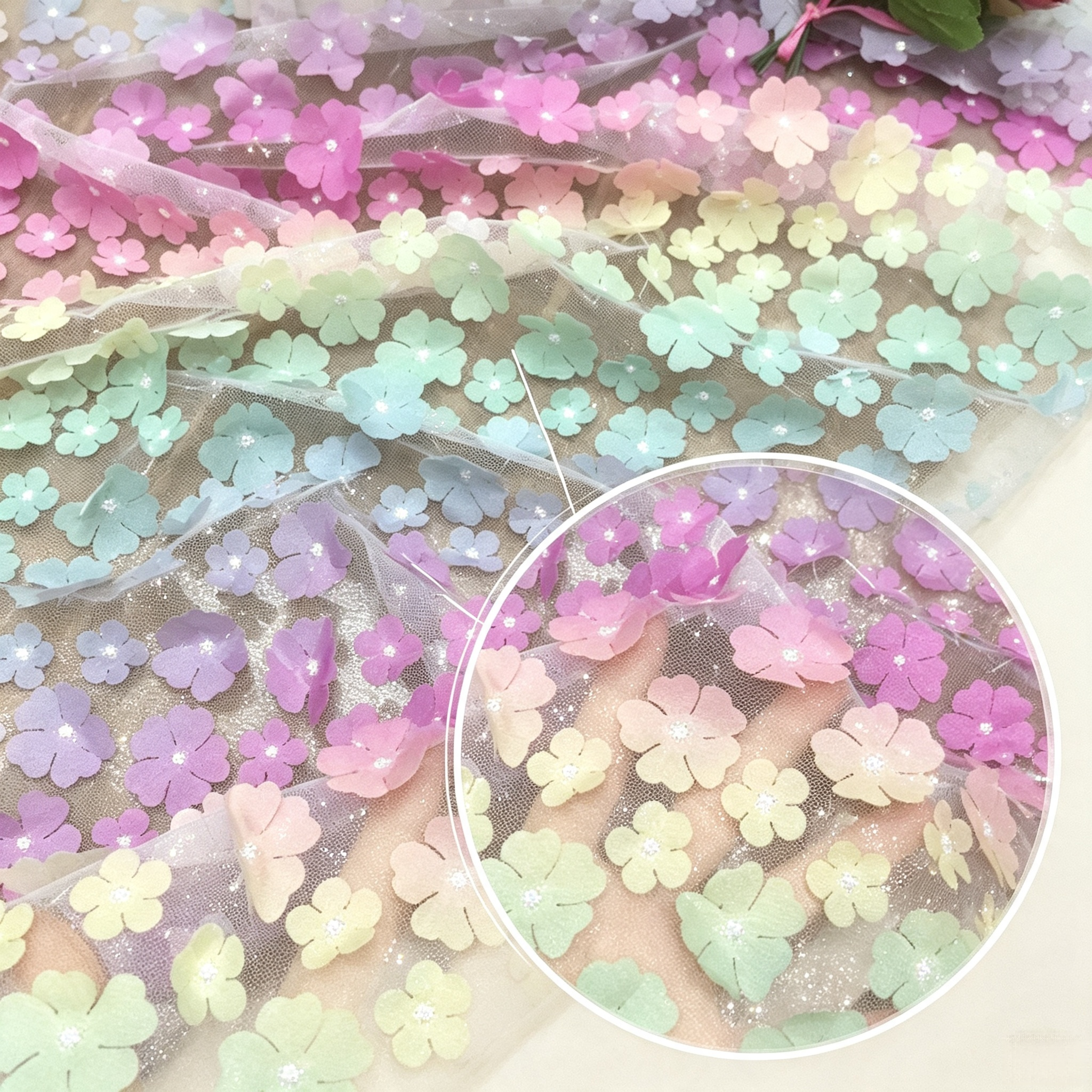 Pastel Cutout Flower Tulle